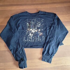 Justice League Rebirth Tour Cropped Top Long Sleeve Black Shirt Size L